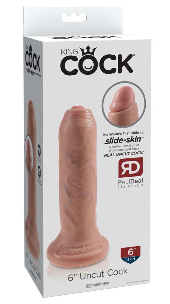 King Cock Uncut - Flesh iminapaga ja liikuva eesnahaga dildo 16.5cm