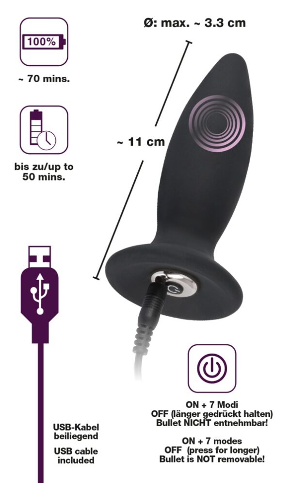 Black Velvets Recharge Plug S – väike vibreeriv anaaltapp algajale